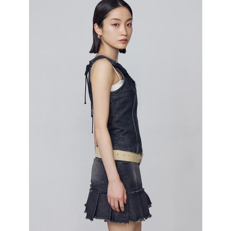 プリーツヘムレイヤードデニムワンピース | EMODA | 詳細画像5 