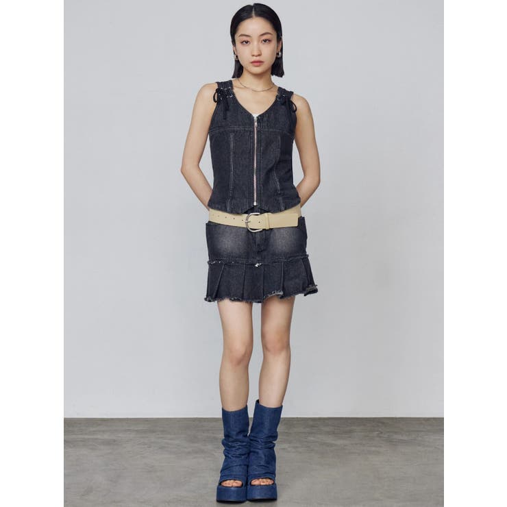 プリーツヘムレイヤードデニムワンピース | EMODA | 詳細画像6 