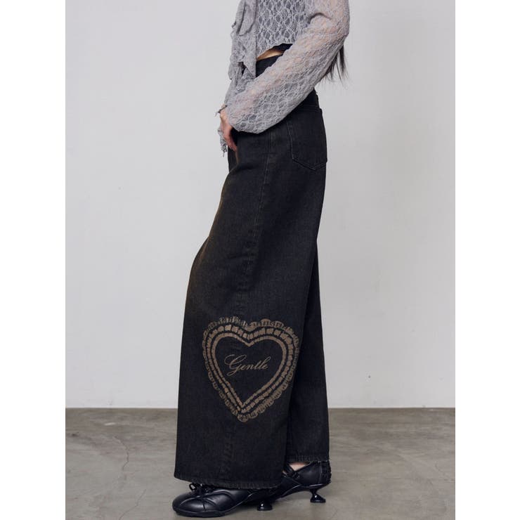 ブラック | レースグラフィックルーズデニム | EMODA