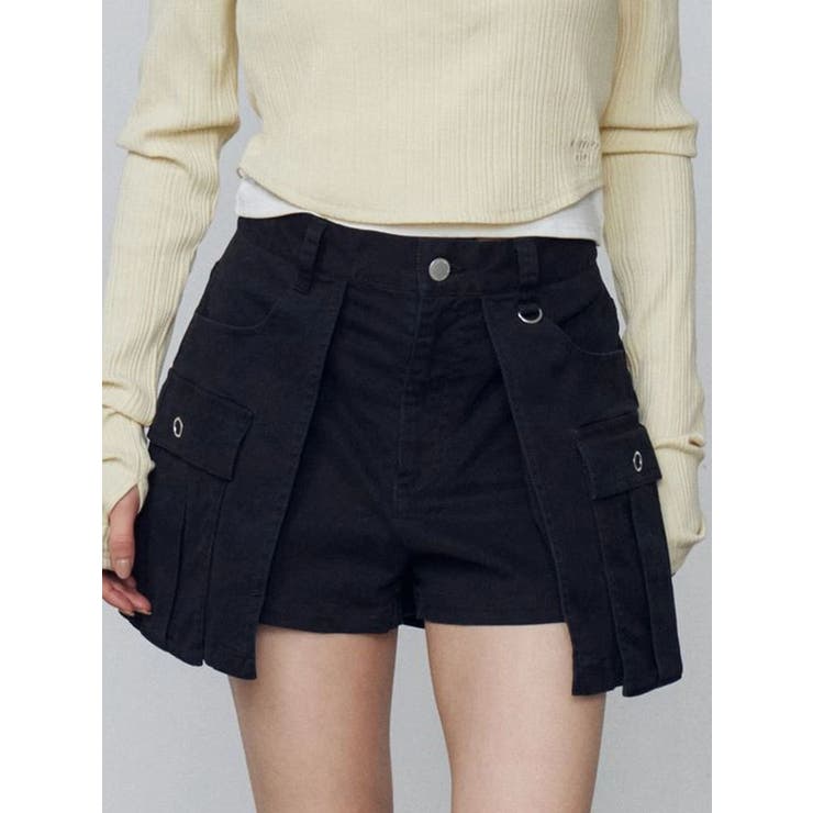 ブラック | レイヤードボックススカートパンツ | EMODA