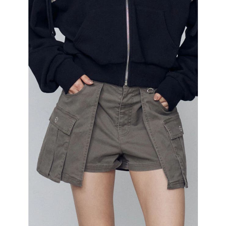 カーキ | レイヤードボックススカートパンツ | EMODA