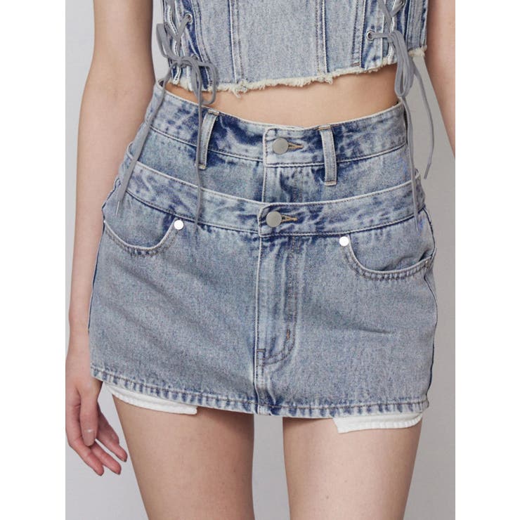 アイスブルー | ベルトレイヤードボクシースカート | EMODA