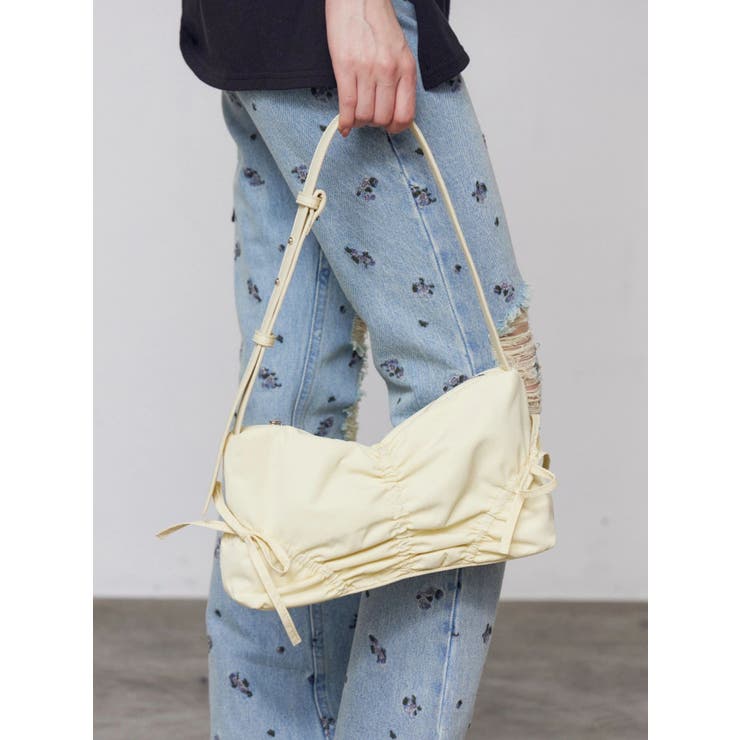 イエロー | ギャザーリボンナイロンバッグ | EMODA