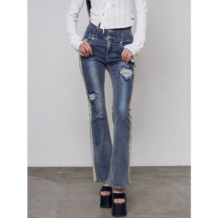 ハートダメージハイウエストフレアパギンス | EMODA | 詳細画像3 