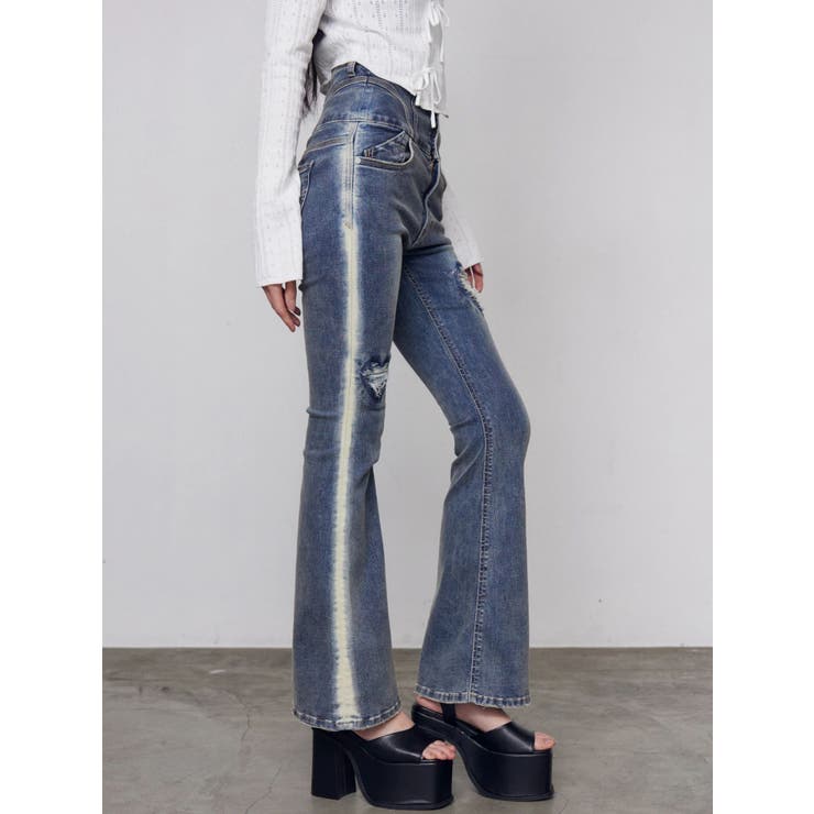 ハートダメージハイウエストフレアパギンス | EMODA | 詳細画像4 