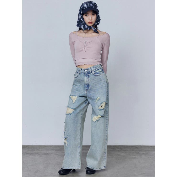 バルキーワイドハイウエストクラッシュジーンズ | EMODA | 詳細画像16 