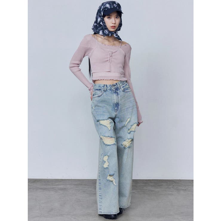 バルキーワイドハイウエストクラッシュジーンズ | EMODA | 詳細画像17 