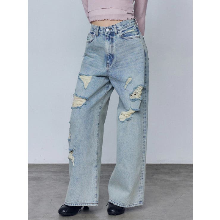 バルキーワイドハイウエストクラッシュジーンズ | EMODA | 詳細画像18 