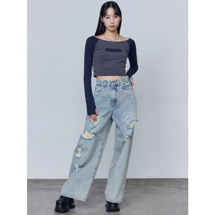 バルキーワイドハイウエストクラッシュジーンズ | EMODA | 詳細画像21 