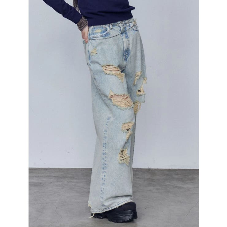 バルキーワイドハイウエストクラッシュジーンズ | EMODA | 詳細画像5 