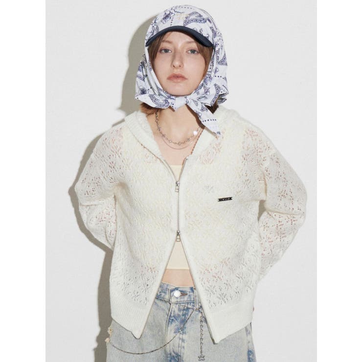 ホワイト | シアーニットフーディ | EMODA