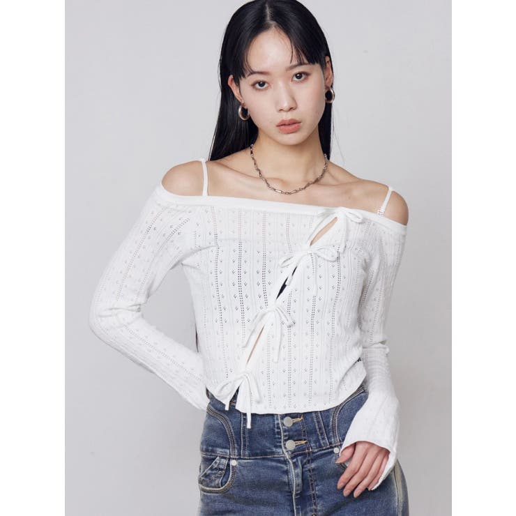 ホワイト | ホールリボン2WAYニット | EMODA