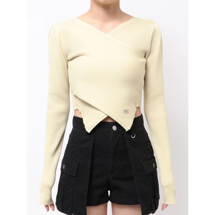 アイボリー | ワイドクロスクロップドニット | EMODA