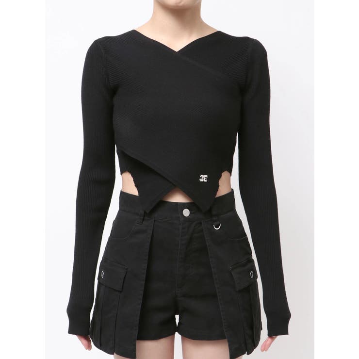 ブラック | ワイドクロスクロップドニット | EMODA