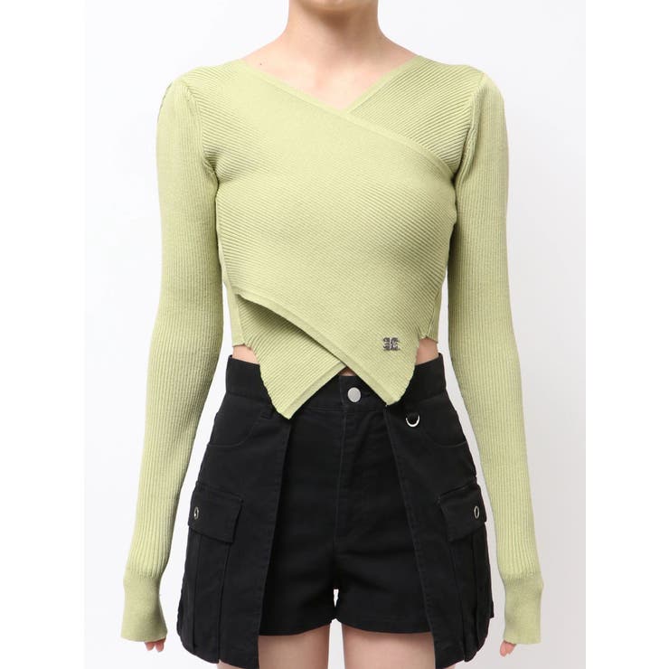 ライム | ワイドクロスクロップドニット | EMODA