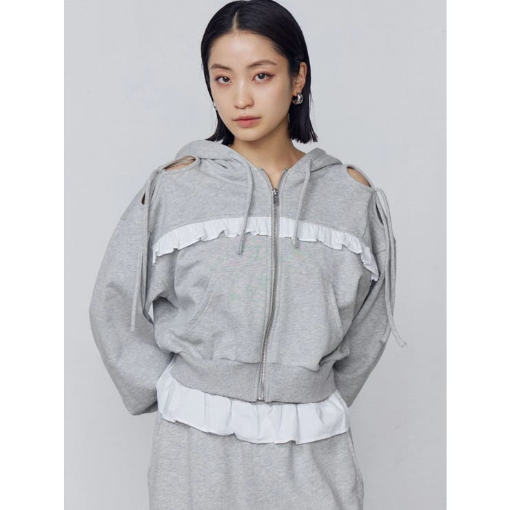 ライトグレー | カットアウトリボンフーディ | EMODA