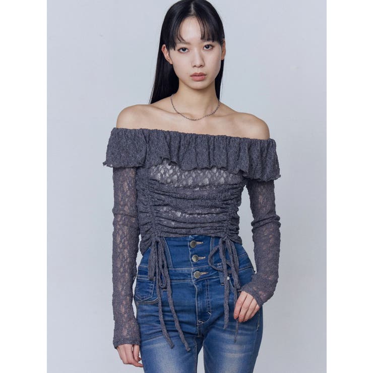 グレー | オフショルダーギャザートップ | EMODA