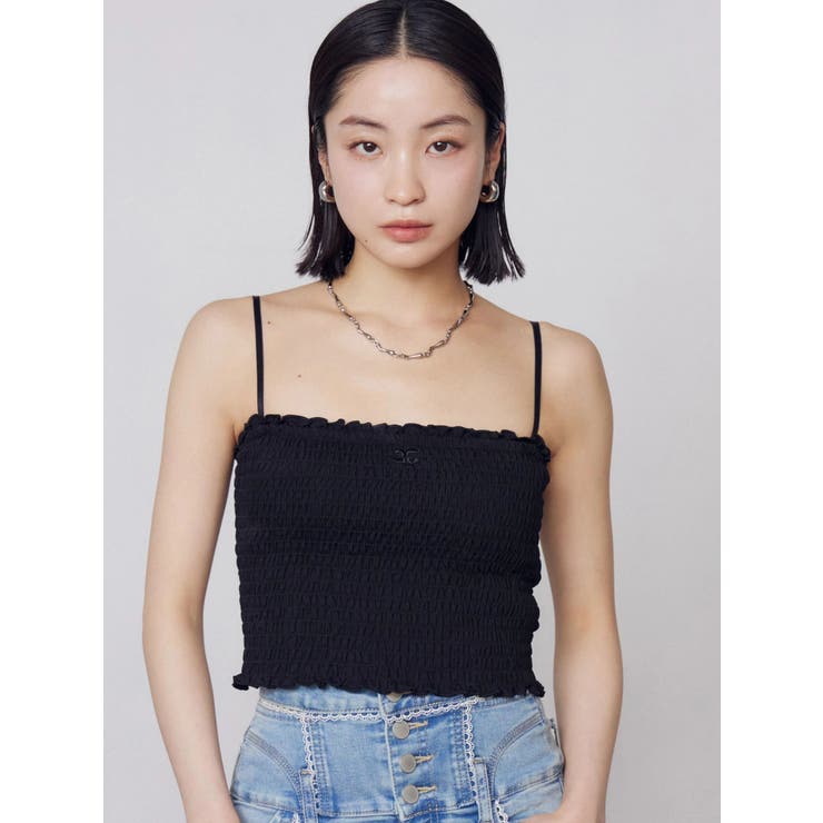 ブラック | シャーリングクロップキャミソール | EMODA