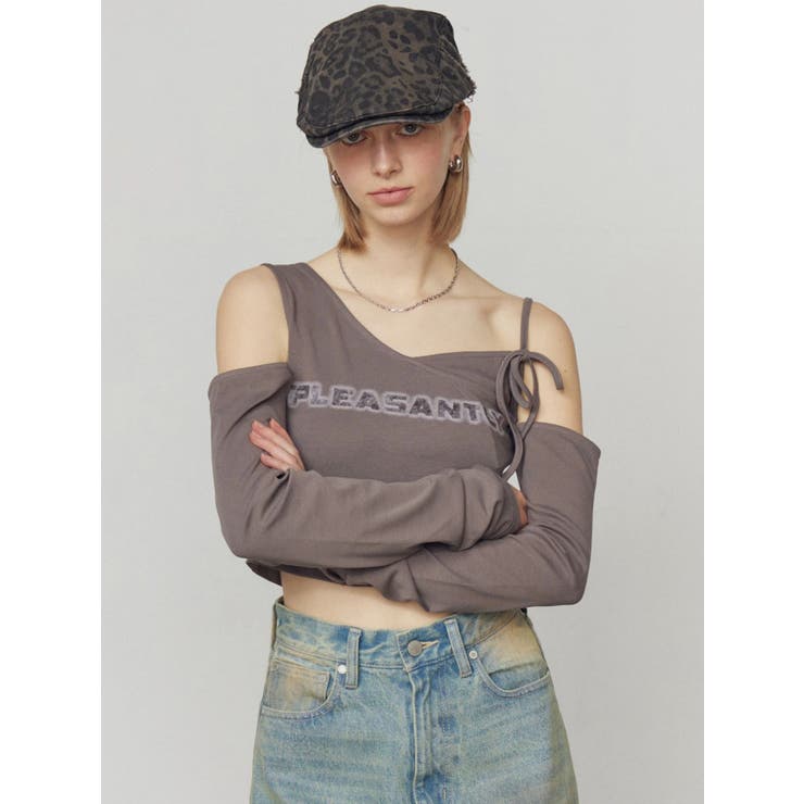 チャコールグレー | レイヤードロゴロングスリーブTシャツ | EMODA