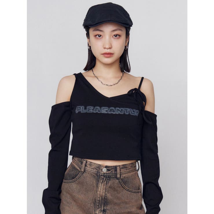 ブラック | レイヤードロゴロングスリーブTシャツ | EMODA