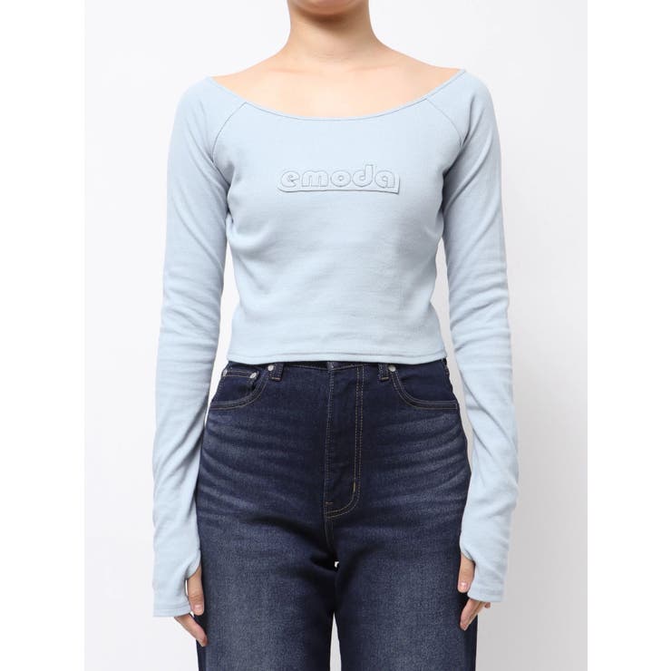 ブルー | ロゴパッチクロップドロンT | EMODA