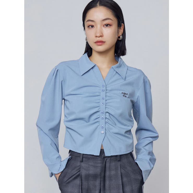 ブルー | ギャザーフロントスキッパーシャツ | EMODA
