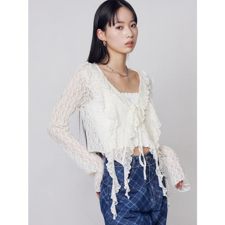 ドットラッフルフリルクロップトップ | EMODA | 詳細画像14 