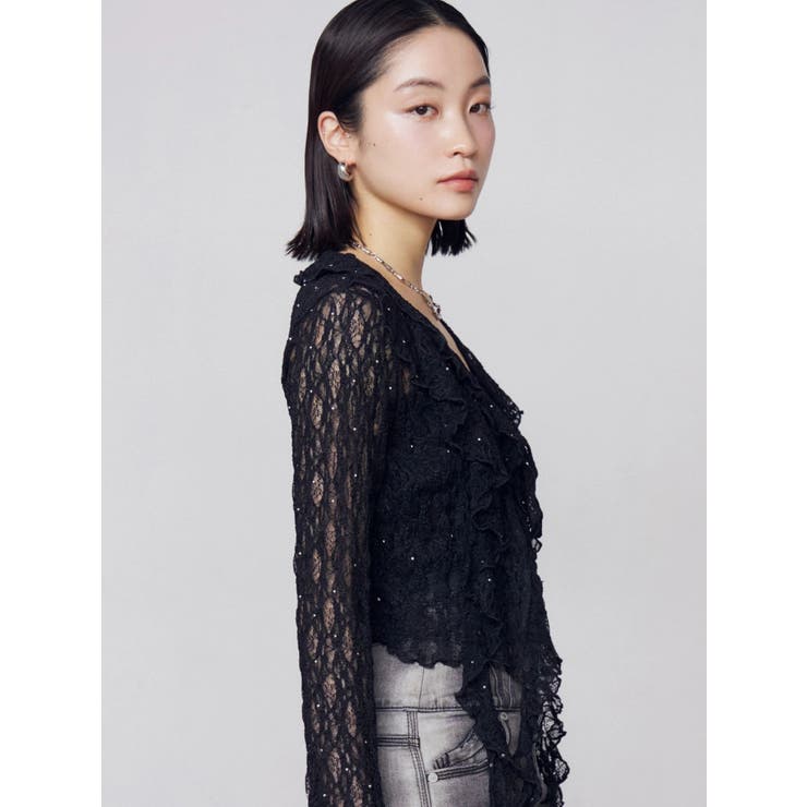 ドットラッフルフリルクロップトップ | EMODA | 詳細画像6 