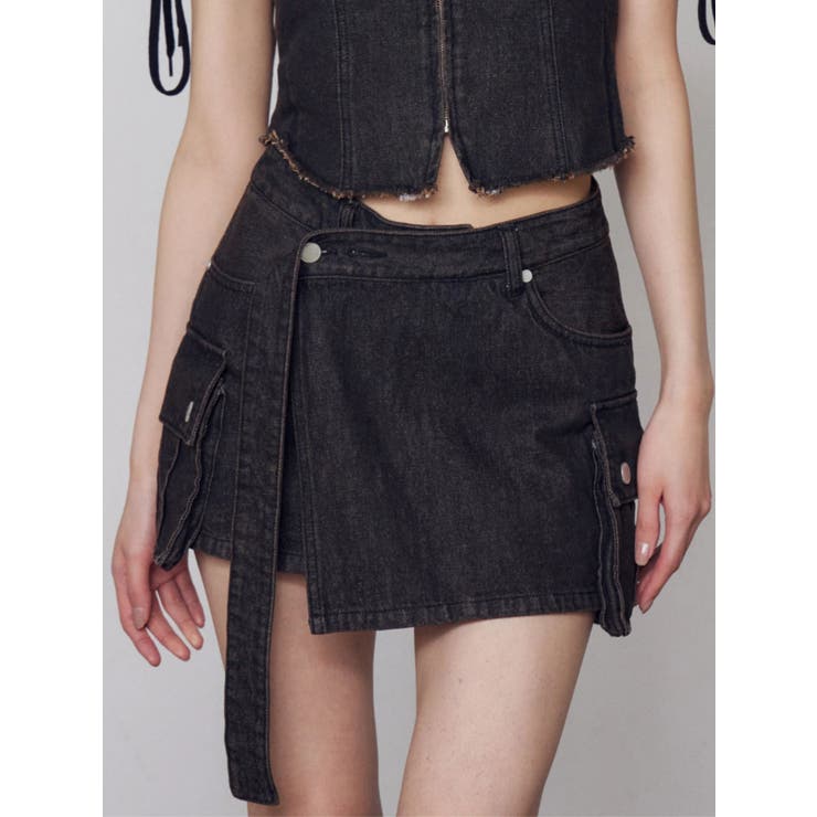 ブラウン | ロングベルトボックスデニムスカート | EMODA