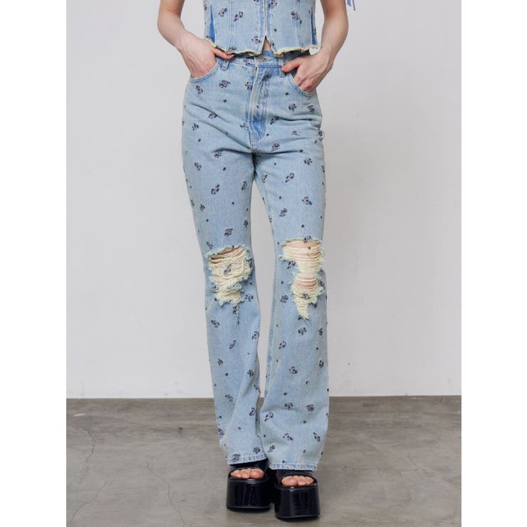 アイスブルー | クラッシュフレアデニム | EMODA