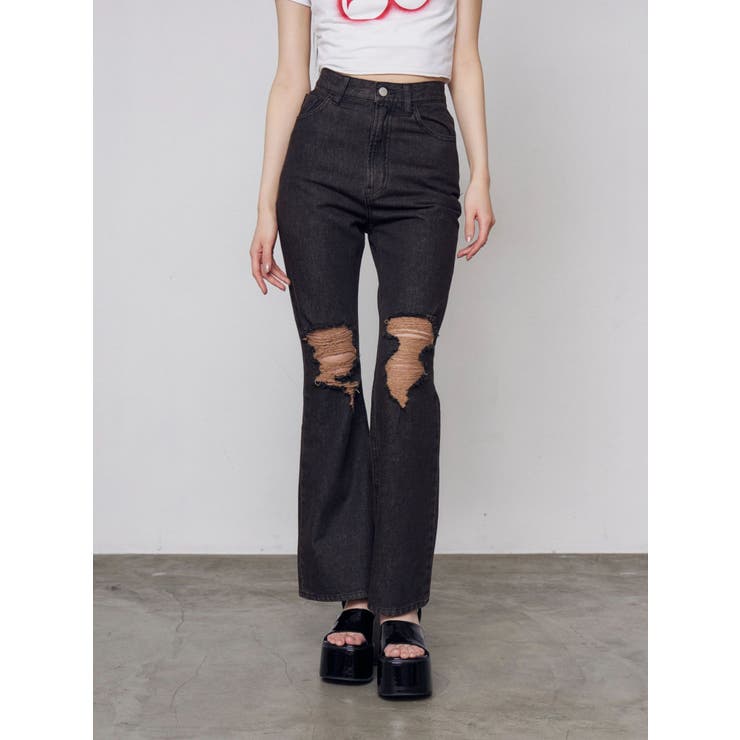 ブラウン | クラッシュフレアデニム | EMODA