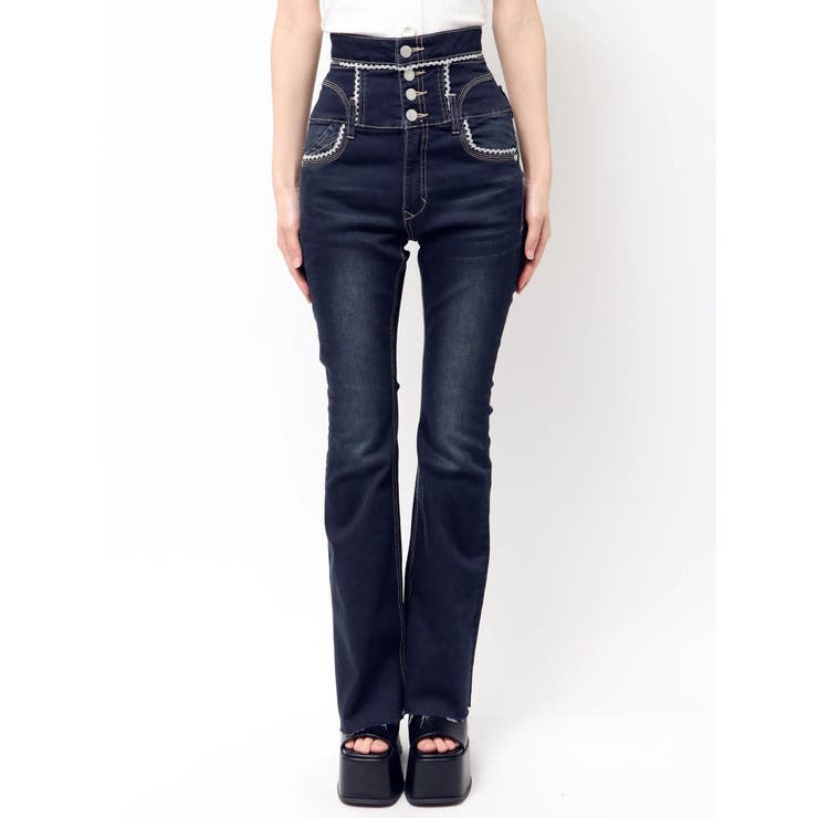 インディゴ | レースサイドオープンフレアパギンス | EMODA