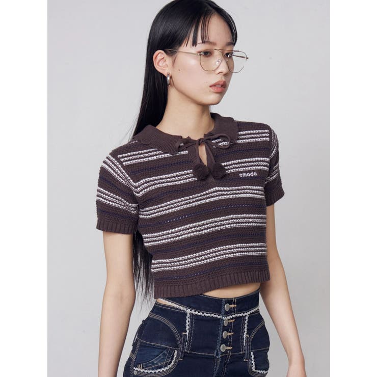 ブラウン | ボーダーポロニット | EMODA
