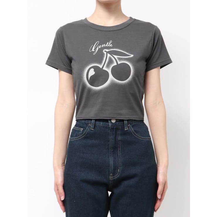 チャコールグレー | チェリープリントTシャツ【WEB限定カラーあり】 | EMODA
