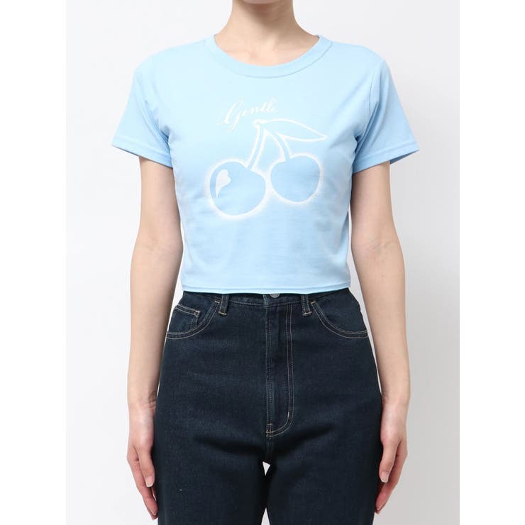 ブルー | チェリープリントTシャツ【WEB限定カラーあり】 | EMODA