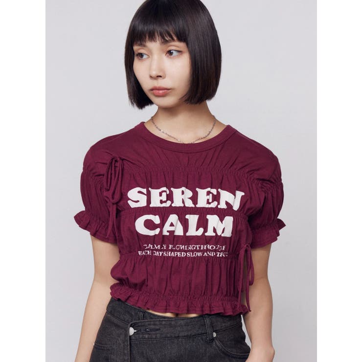 レッド | ロゴギャザーTシャツ | EMODA
