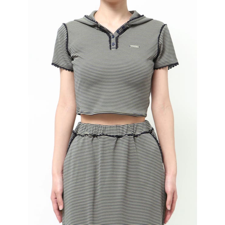 ネイビー | レースラインフーディトップス | EMODA