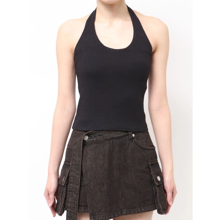 ブラック | ホルターネックリブタンクトップ | EMODA