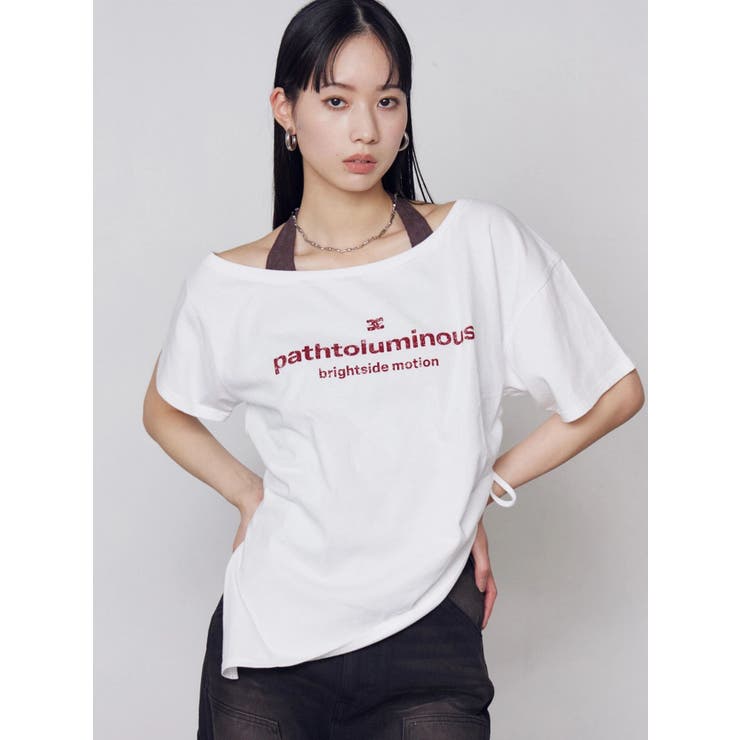 ホワイト | ルーズネックストリングTシャツ | EMODA