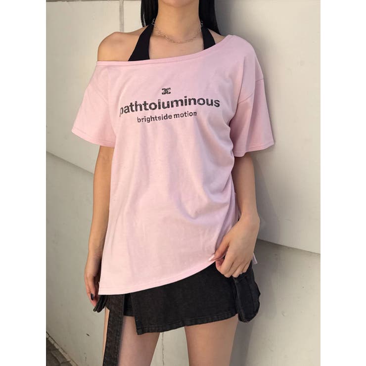 ピンク | ルーズネックストリングTシャツ | EMODA