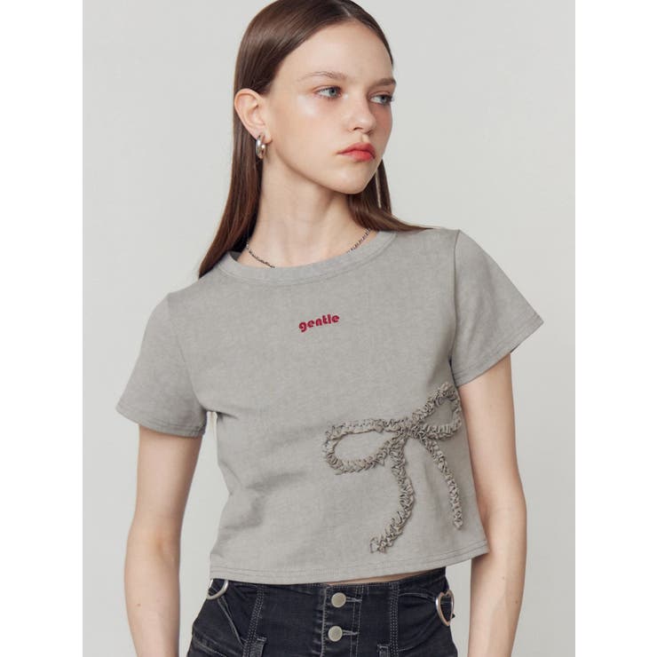 グレー | フリルパッチミニマルTシャツ | EMODA