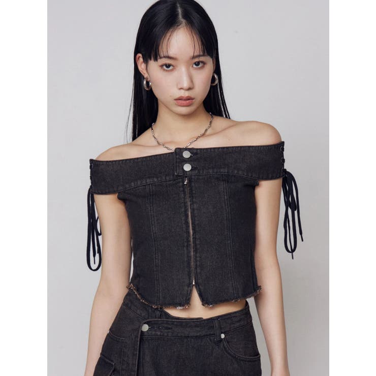 ブラウン | デニムオフショルダートップ | EMODA