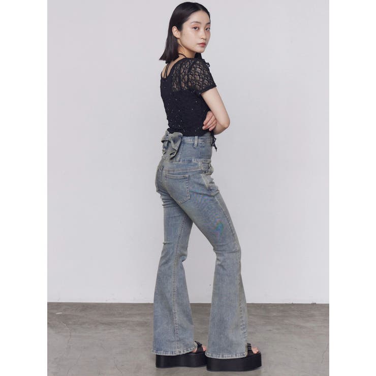バックリボンフレアハイウエストパギンス[品番：MKSW0070806]｜EMODA