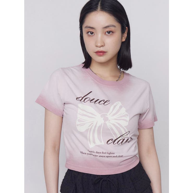 ピンク | リボンプリントTシャツ | EMODA