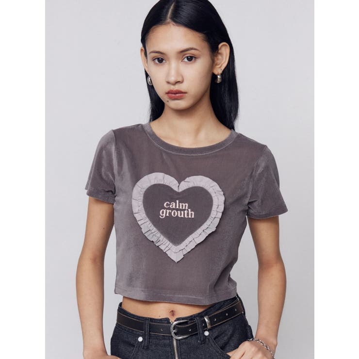 グレー | ハートフリルロゴTシャツ | EMODA