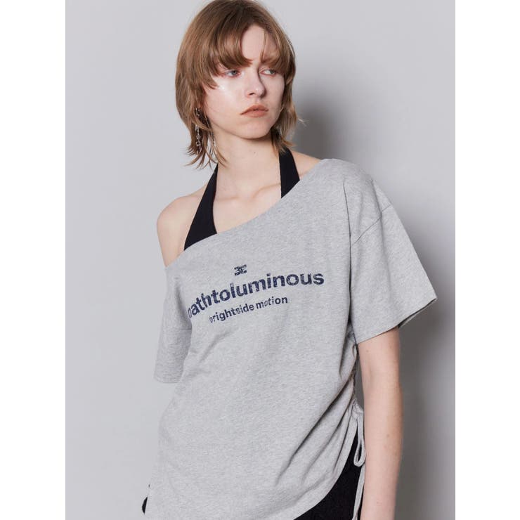 グレー | ルーズネックストリングTシャツ | EMODA