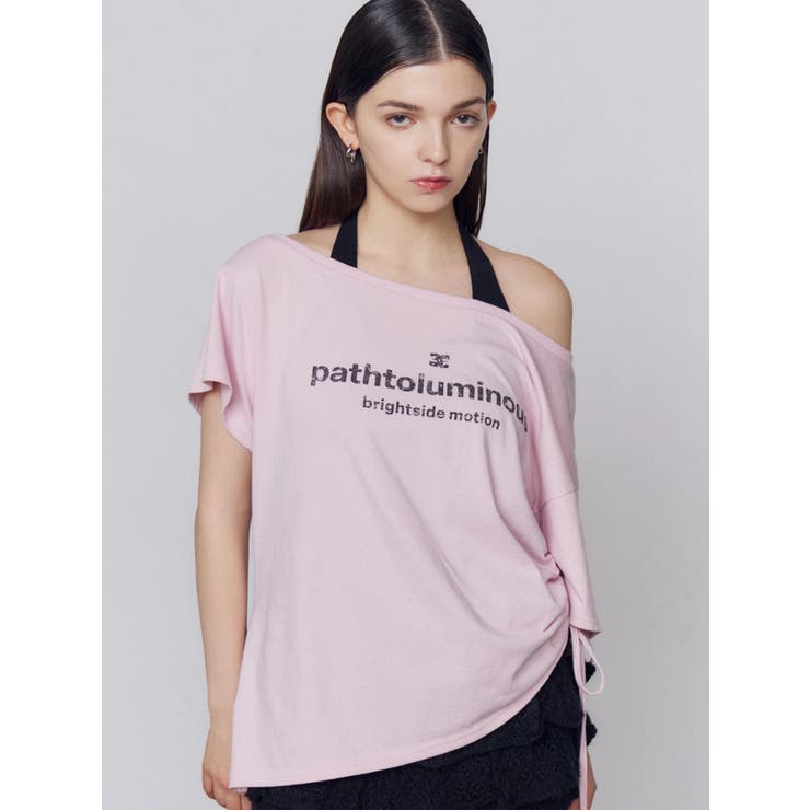 ピンク | ルーズネックストリングTシャツ | EMODA