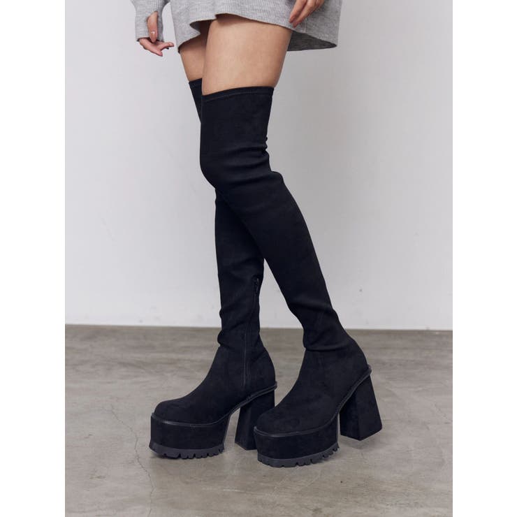ブラック | スクエアフィットロングブーツ | EMODA