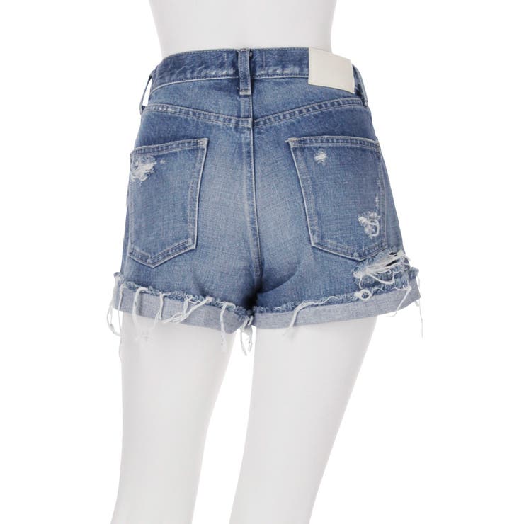 GYDA ブラックショートパンツ ロールアップ ジャストウエストBACK RIPPED ロールアップショートパンツ[品番