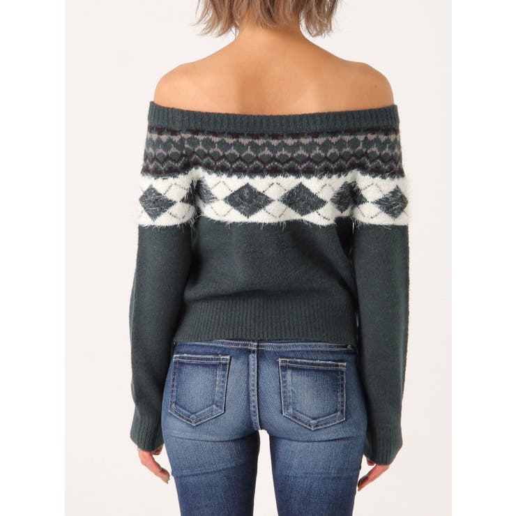 アーガイルオフショルニットトップス[品番：MKSW0004628]｜GYDA